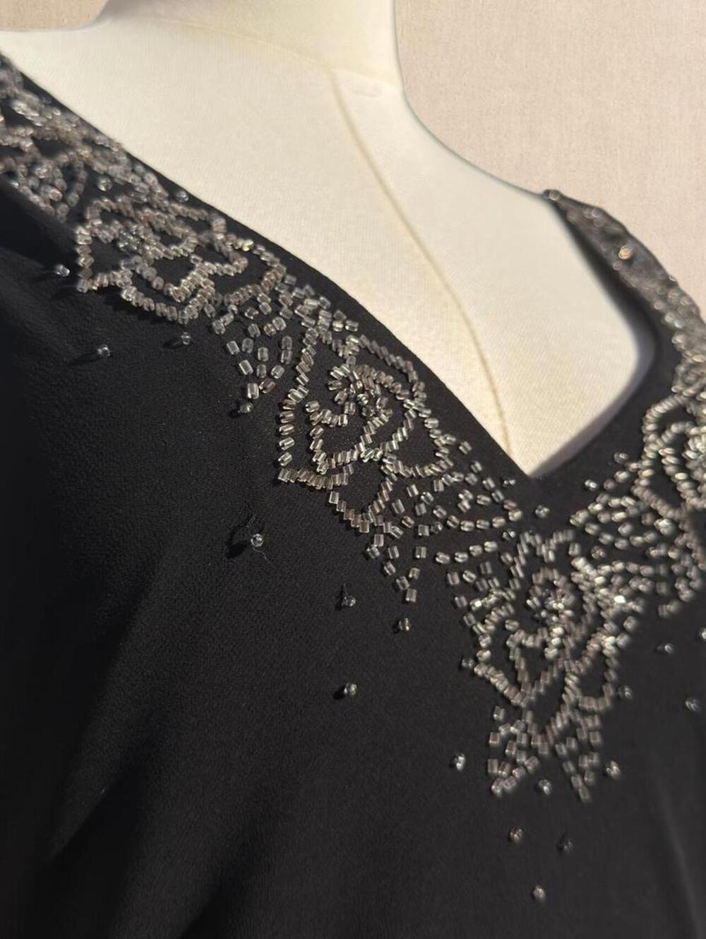 Black maxi dress with beaded floral and ruffled hem - Picture 2 of 8